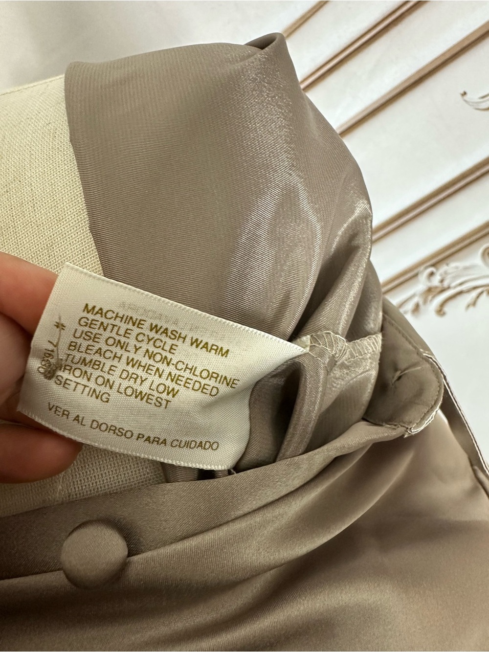 Satin Button-Down Blouse - Taupe - Picture 10 of 11